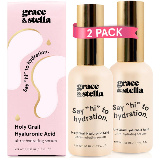 grace & stella Award Winning Hyaluronic Acid Serum for Face (50ml, 2-pack) Hydrating Hyaluronic Acid - Acide Hyaluronique Face - Glass Skin - Anti Aging Serum to Hydrate, Remove Fine Lines, Wrinkles, Skin Texture - Available at All In One Marketplace Canada