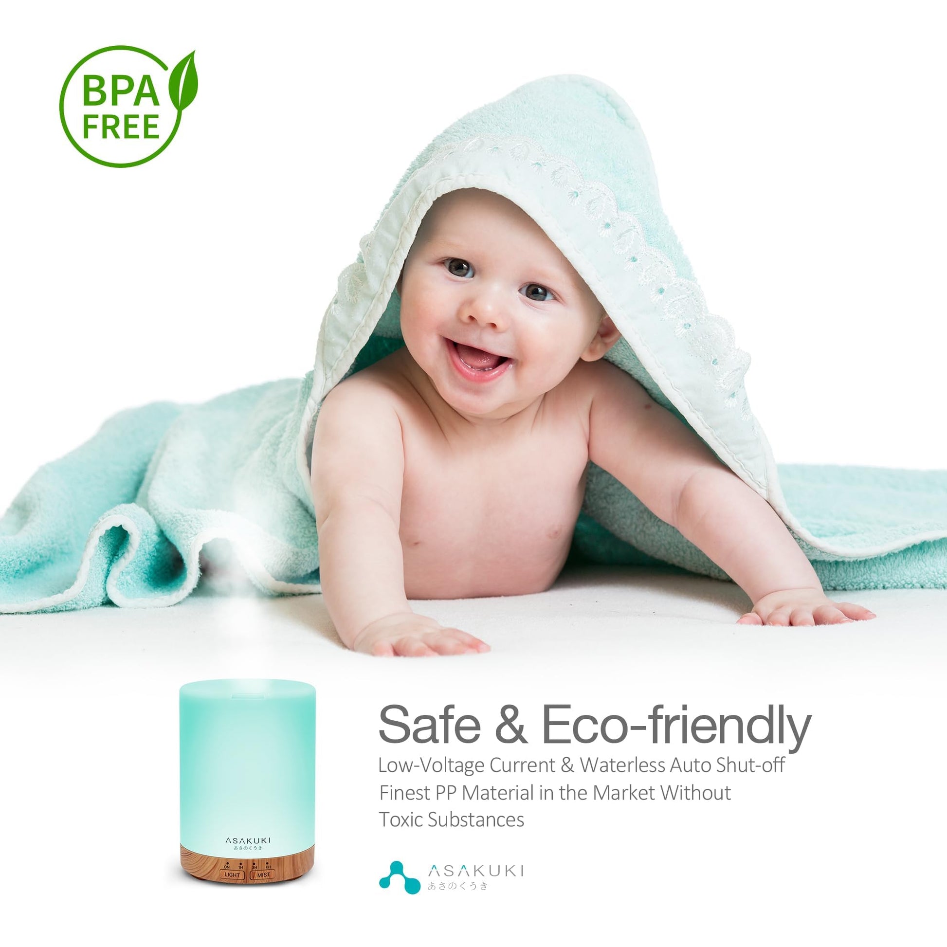 ASAKUKI 300ml Essential Oil Diffuser, Ultrasonic Aroma Diffuser for Essential Oils, Scent Diffuser, Fragrant Humidifier, 3 Timers and Auto-Off, 7 LED Light Colors for Home Office - Available at All In One Marketplace Canada
