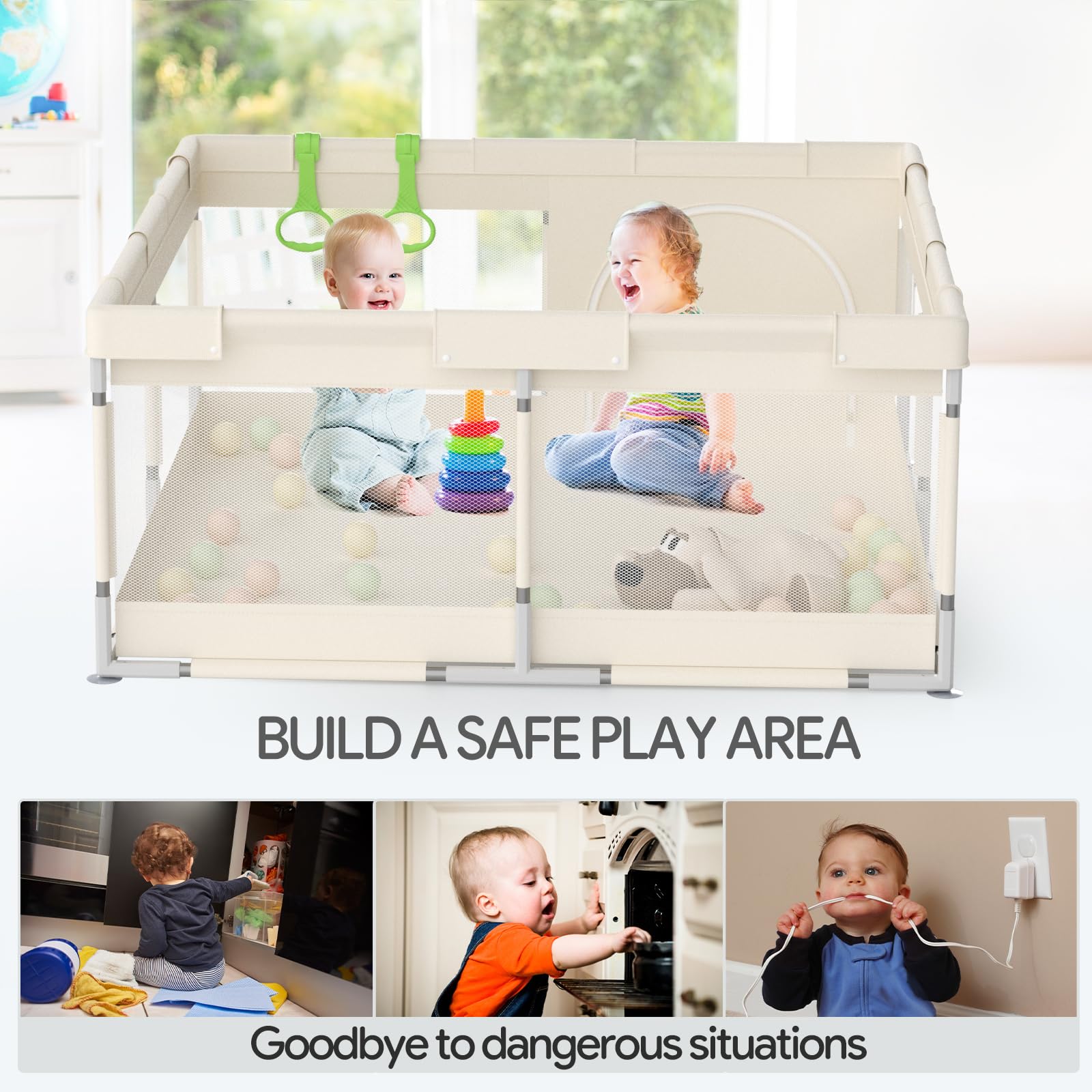 Fodoss Playpen Baby, 47x47inch Play Pen, Small Playard,Playpen for Apartment, Play Yard, Baby Activity Play Fence, Extra Large Playard, Parc Pour bébé