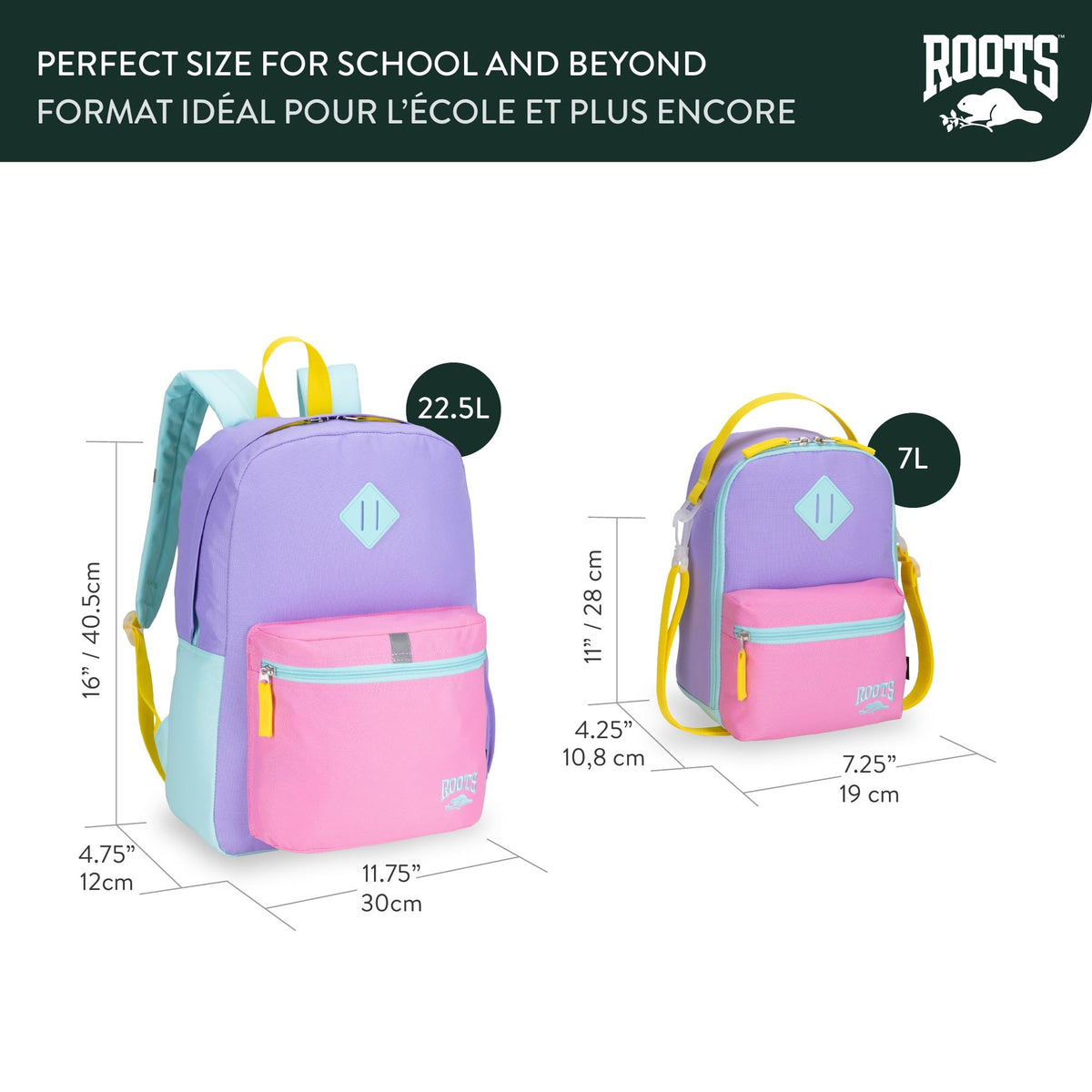 Roots Kids 2-Piece Matching Set, 22.5L Backpack and 7L Lunch Bag