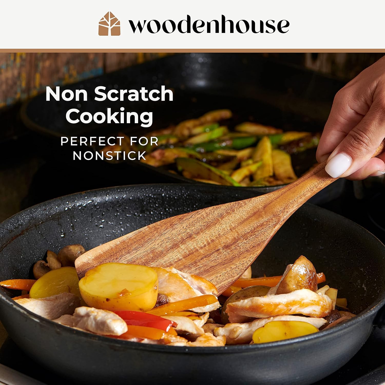Wooden Spoons for Cooking, Kitchen Utensil Set, 10 Pcs Cooking Utensils Set for Nonstick Pans & Cookware – Study Teak Wood, Lightweight & Heat Resistant - Available at All In One Marketplace Canada