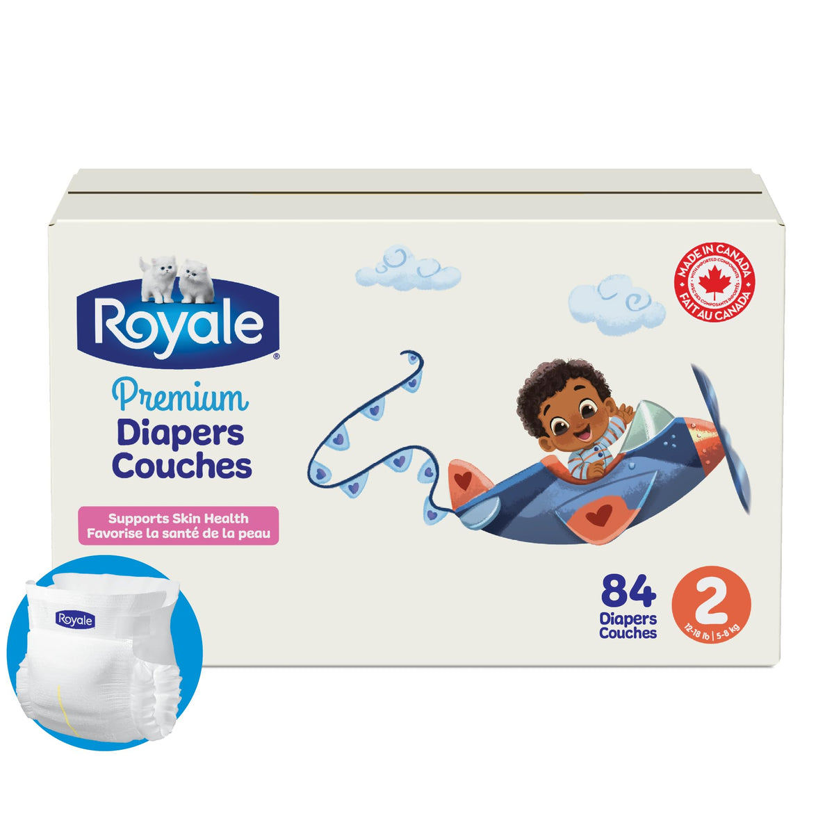 Royale Premium Diapers, Size 2 (12-18 lb), 84 Count, Disposable Baby Diapers