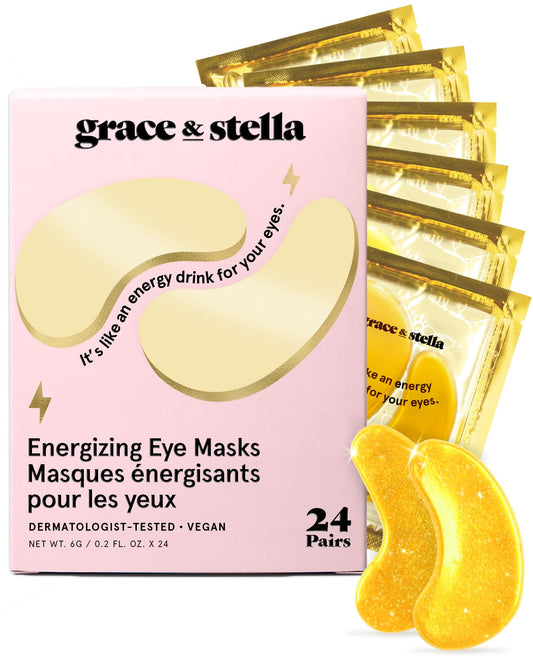 grace & stella Under Eye Mask - Birthday Gifts for Women, Gifts for Mom, Under Eye Patches to Reduce Dark Circles, Puffy Eyes, Eye Bags, Wrinkles, Travel Size Toiletries, Vegan (24 Pairs, Gold)