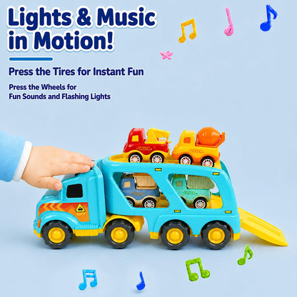 Veslier Toy Trucks for 2 3 4 5Years Old,Construction Transpor Trucks for Toddlers 2-4 Years with 4 Pull Back Cars for Toddlers 2-4,Christmas Birthday Gift for 18M+ 2 3 4 5 Years Old Kids Boys Girls. 🍁 All In One Marketplace Canada