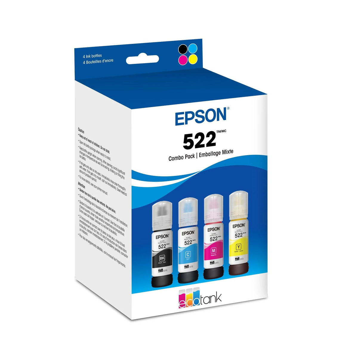Epson 522 Genuine EcoTank Ink Refill Bottle 4 Color Combo Pack T522120-BCS