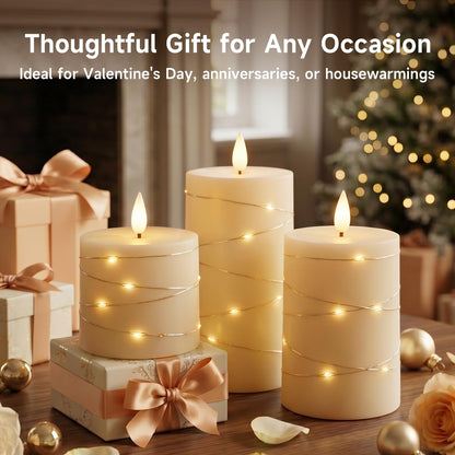 AMAGIC LED Pillar Candles with String Light, Flameless Ivory Candles 3 Pack 🍁 All In One Marketplace Canada