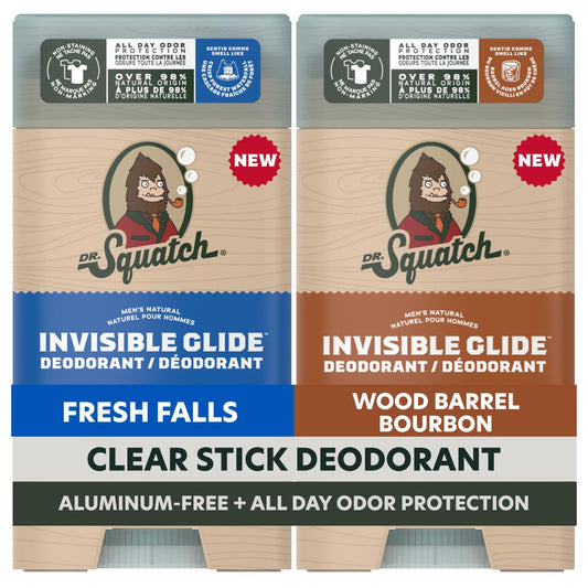 Dr. Squatch Invisible Glide Natural Deodorant – Smooth Glide with No Stains – Aluminum Free & Dermatologist-Tested Formula Suits Sensitive Skin – Fresh Falls + Wood Barrel Bourbon – 2.65oz (2-Pack) - Available at All In One Marketplace Canada