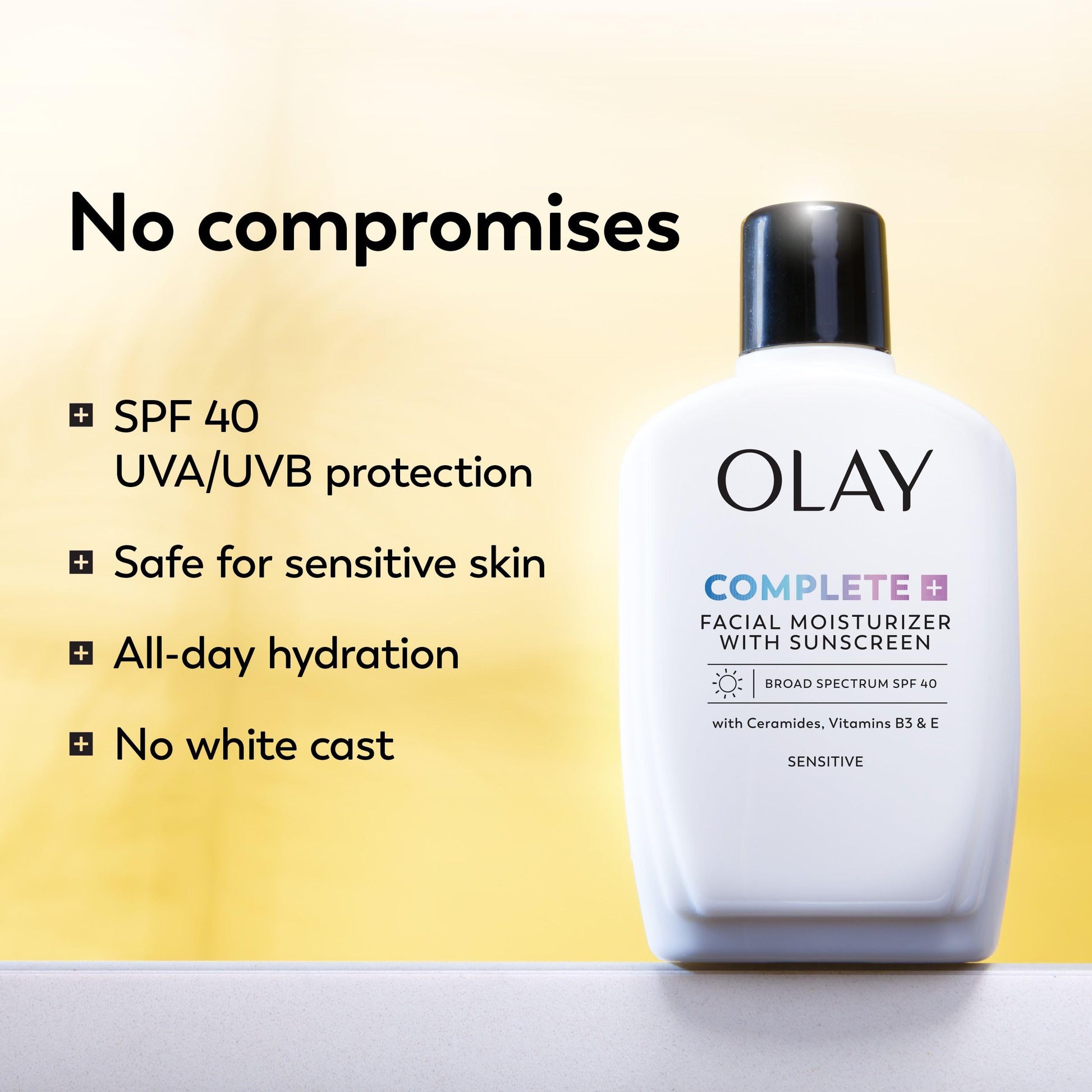 Olay Complete+ Face Moisturizer with Sunscreen SPF 40, For Sensitive Skin, Broad Spectrum Sun Protection, Fragrence-Free - No White Cast on All Tones, Nourishes Moisture Barrier - Ceramides, 177 mL - Available at All In One Marketplace Canada