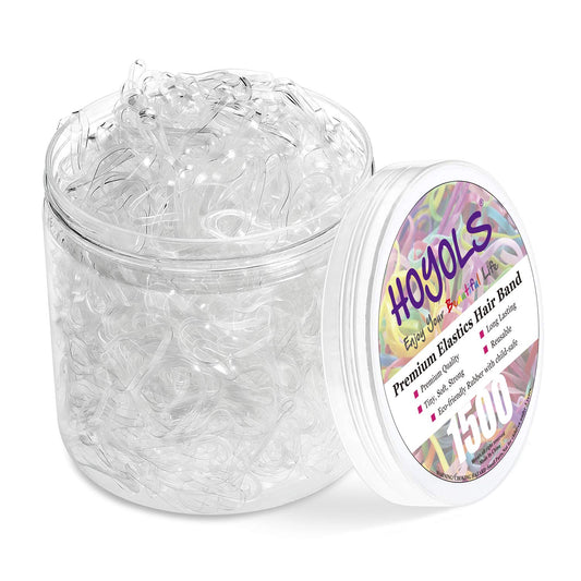 Hoyols Clear Hair Elastics 1500pcs, Strong Hold Small Mini Rubber Bands, No Damage No Crease Ponytail & Braids for Kids, Thick & Durable - Available at All In One Marketplace Canada