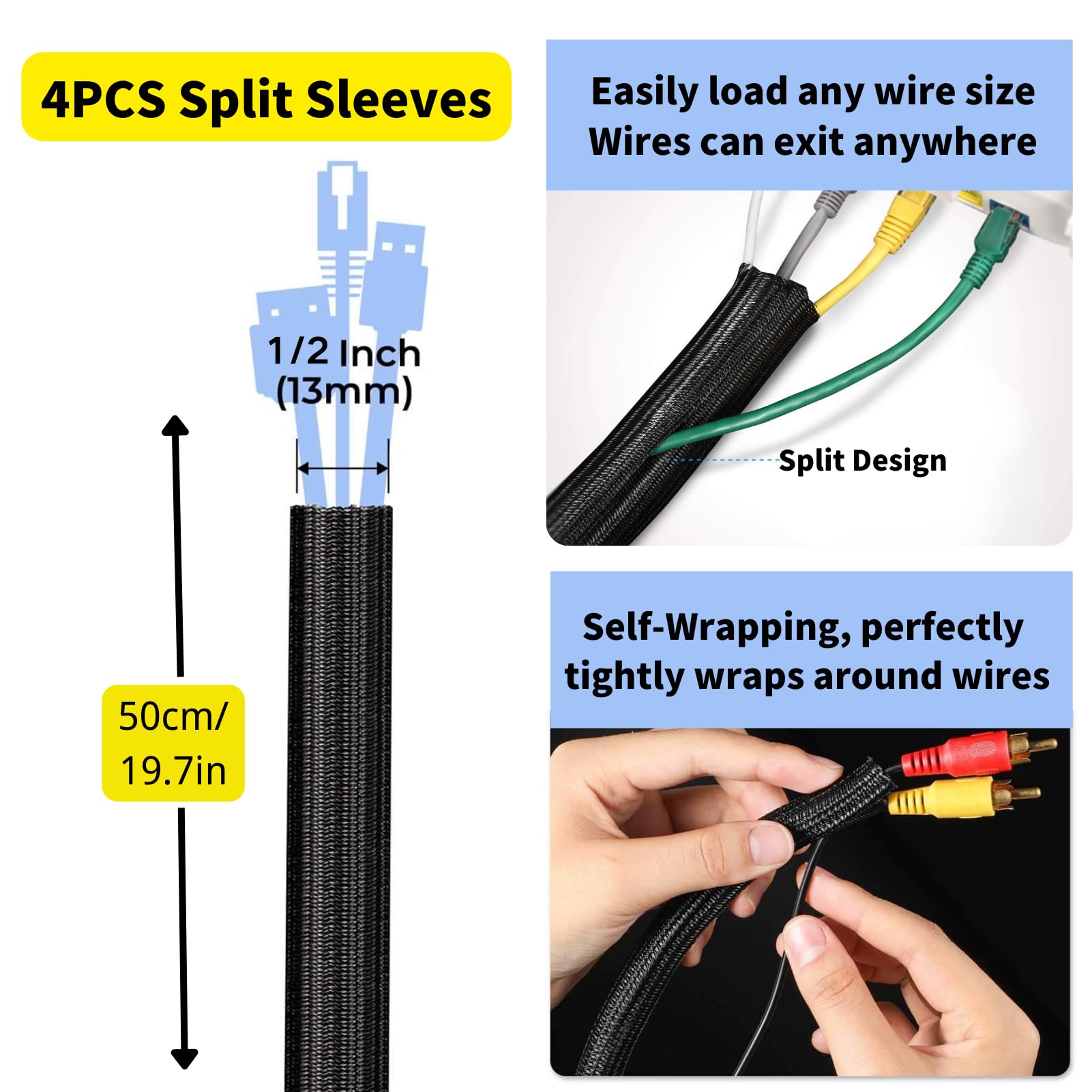 [313Pcs] Cable Management Kit, 67 Adhesive Cable Clips, Topavatop Desk Cord Organizer, 22 Reusable Cable Strap, 4 Cable Sleeve Split, 200 Nylon Cable Zip Ties with 20 Mounts for TV Office Home, Black - Available at All In One Marketplace Canada