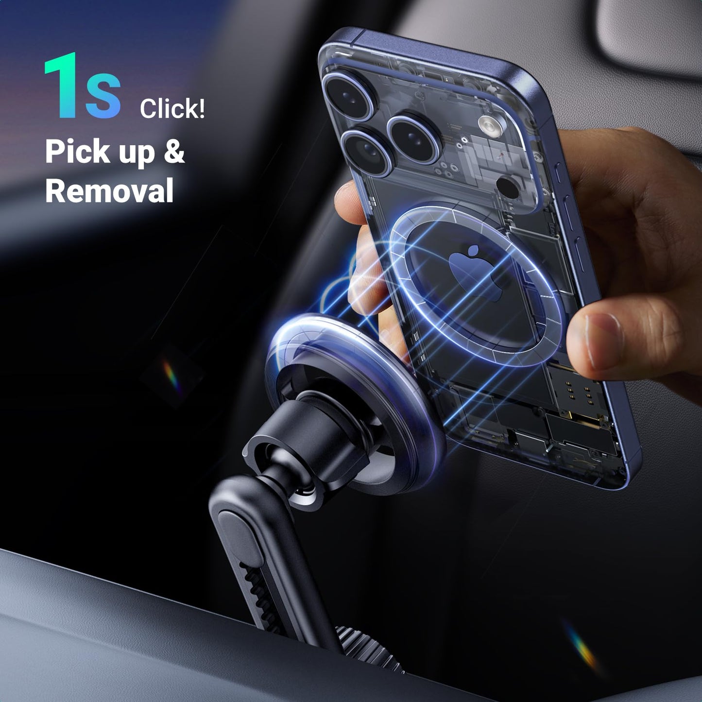 UGREEN Magsafe Phone Mount for Car, Not Blocking Air Vent, with 2 Metal Rings for All Phones Strengthen Magnetic Car Phone Holder Compatible with iPhone 17 16 15 Pro Max 14 13 12 Pro Mini MagSafe Case