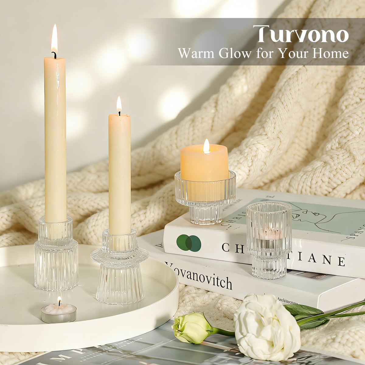 Turvono 12 Pack Ribbed Clear Glass Candle Holders for Table Centerpieces 🍁 All In One Marketplace Canada