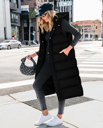 BTFBM Long Puffer Vest Women Quilted Hooded Sleeveless Fall Jackets 🍁 All In One Marketplace Canada