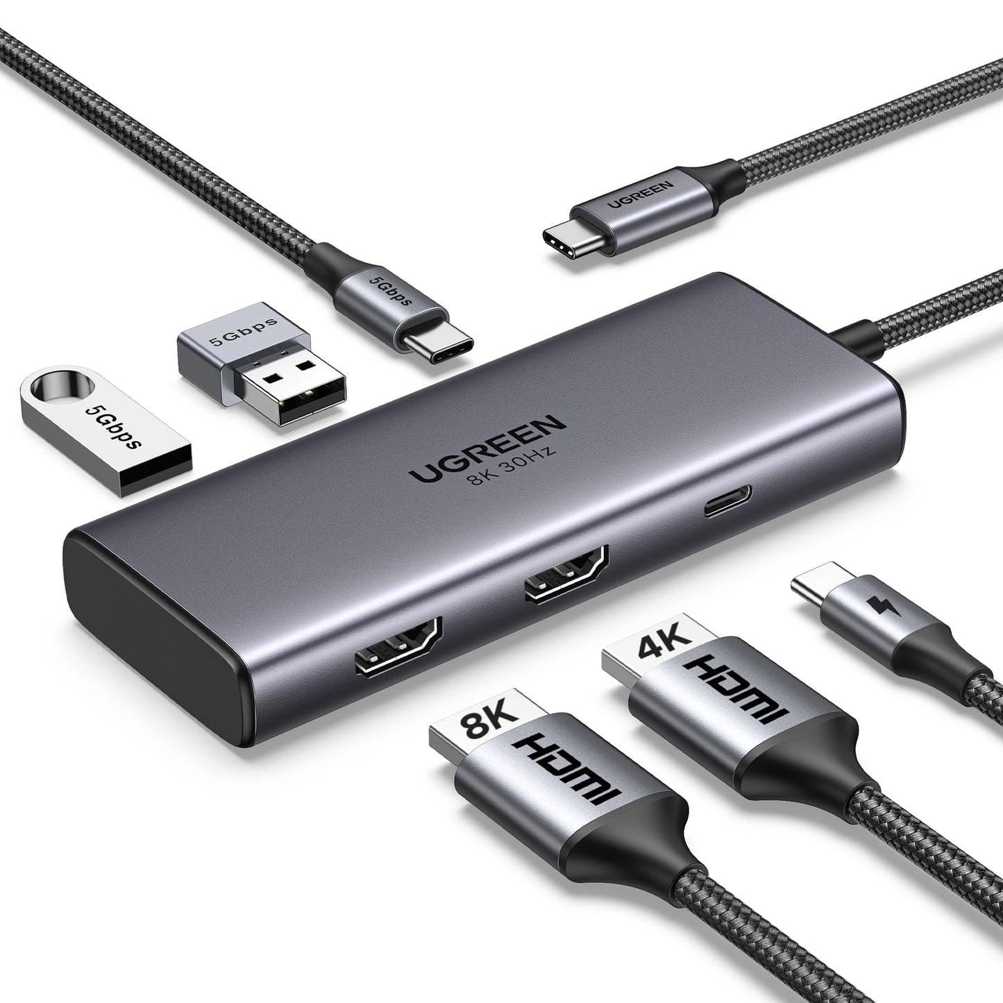 UGREEN 6 in 1 Docking Station for Laptop Dual Monitor, Dual 4K@60Hz Single 8K@30Hz, 85W Fast Charging, 2 USB A&USB C Data Ports 5Gbps, USB C Dock Compatible with MacBook Air/Pro, HP, ASUS, XPS13/15 - Available at All In One Marketplace Canada