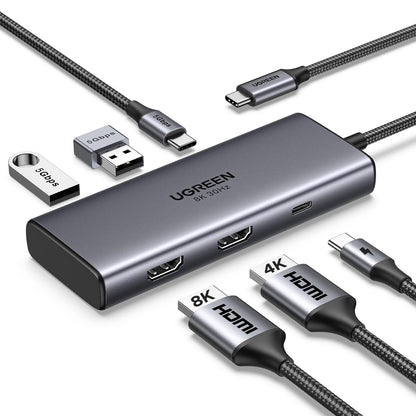 UGREEN 6 in 1 Docking Station for Laptop Dual Monitor, Dual 4K@60Hz Single 8K@30Hz, 85W Fast Charging, 2 USB A&USB C Data Ports 5Gbps, USB C Dock Compatible with MacBook Air/Pro, HP, ASUS, XPS13/15 - Available at All In One Marketplace Canada