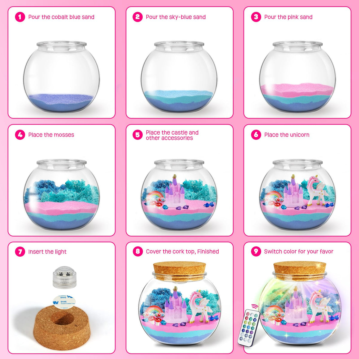Unicorn Terrarium Kit for Kids, Light Up Unicorn Toys for Girls Ages 4-8 🍁 All In One Marketplace Canada