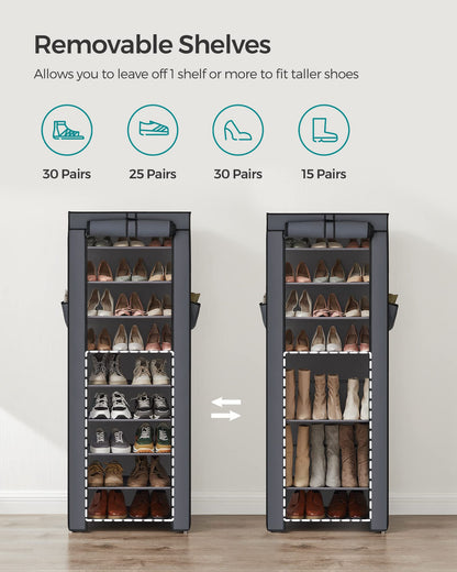 SONGMICS 10-Tier Shoe Rack, Shoe Storage Organizer Cabinet with Dustproof Cover, Free-Standing, for Closet, Entryway, Hold 27-35 Pairs, for Sneakers, High Heels, Gray URXJ10G01 SONGMICS