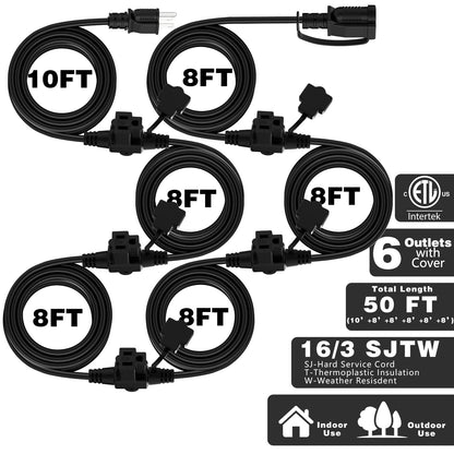 K KASONIC Outdoor Extension Cord 50 FT, Evenly Spaced 6 Outlets, Black 🍁 All In One Marketplace Canada