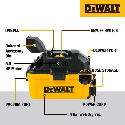 DEWALT DXV04T Portable 4 Gallon Wet/Dry Vacuum, Yellow 🍁 All In One Marketplace Canada