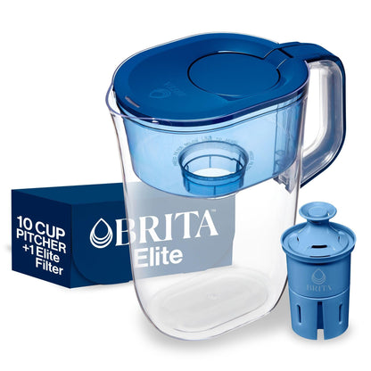 Brita 10 Cup Elite Filter Pitcher with Smart Light Indicator, Reduces 30+ Contaminants including Lead and Microplastics, Filter lasts 6 months, Tahoe, Blue - Available at All In One Marketplace Canada