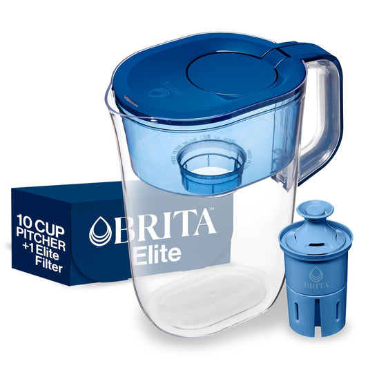Brita 10 Cup Elite Filter Pitcher with Smart Light Indicator, Reduces 30+ Contaminants including Lead and Microplastics, Filter lasts 6 months, Tahoe, Blue - Available at All In One Marketplace Canada