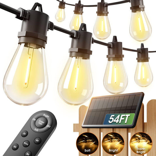 addlon 54FT(48+6) Solar String Lights Outdoor Waterproof with Remote&USB Port Solar Patio Lights Long Last for 20+Hrs, 3 Light Modes, Dimmable Solar Lights for Outside Backyard Party