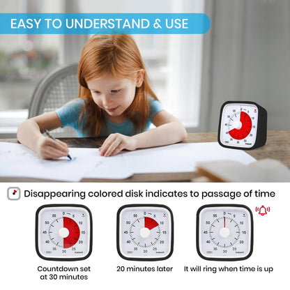 Visual Timer with Protective Case, Yunbaoit Upgraded 60-Minute Countdown Timer for Kids and Adults with Low Battery Remind, Silent Time Management Tool, No Ticking Optional Alert(Black) - Available at All In One Marketplace Canada