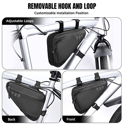 WOTOW Bike Frame Storage Bag, Water Resistant Cycling Reflective Triangle Handlebar Top Tube Bag Under Seat Pouch Strap-On Adjustable Install Position Tool Accessories Pack for Mountain Road Bike - Available at All In One Marketplace Canada