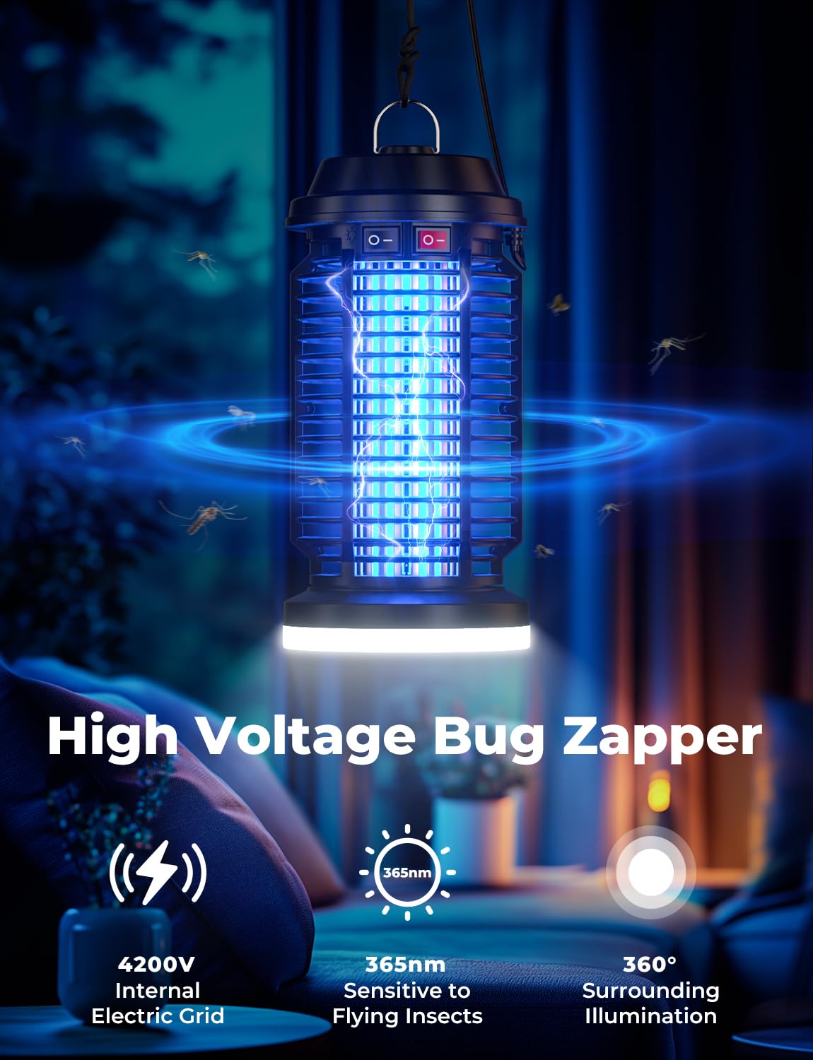 YISSVIC Bug Zapper Outdoor Indoor Waterproof Electric Mosquito Zapper 4200V Plug in for Kitchen Patio Courtyard Garden Camping - Available at All In One Marketplace Canada