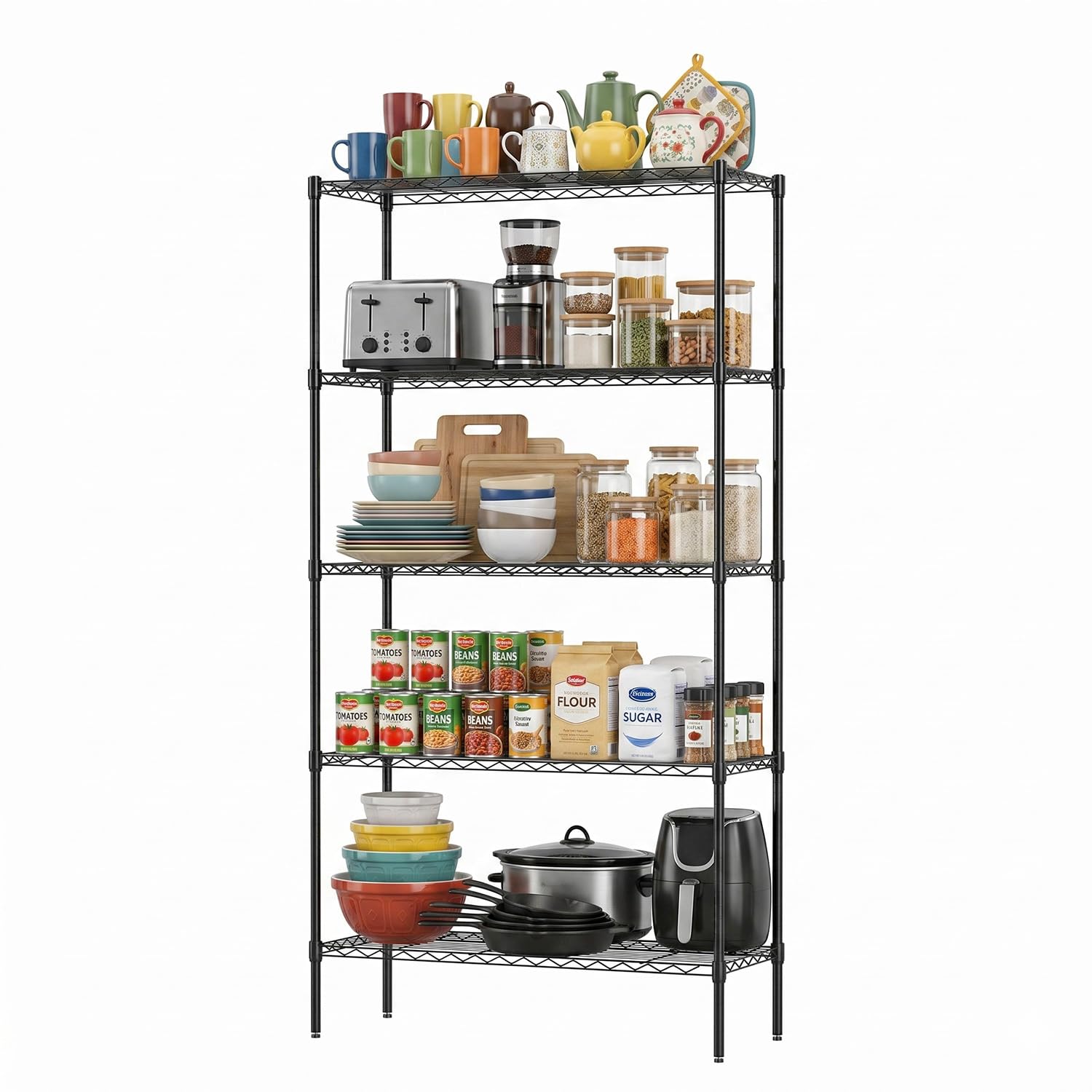 FDW Storage Shelves,Wire Shelving Unit Metal Shelves Heavy Duty Layer Rack Storage Rack Adjustable Utility (Black, 36"x 14"x 72") FDW