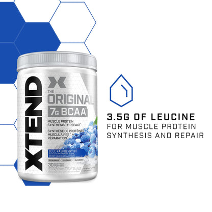 Scivation XTEND Original BCAA Powder | Sugar Free Post Workout Muscle Recovery Drink with Amino Acids | 7g BCAAs for Men & Women | 30 Servings, Blue Raspberry Ice Scivation