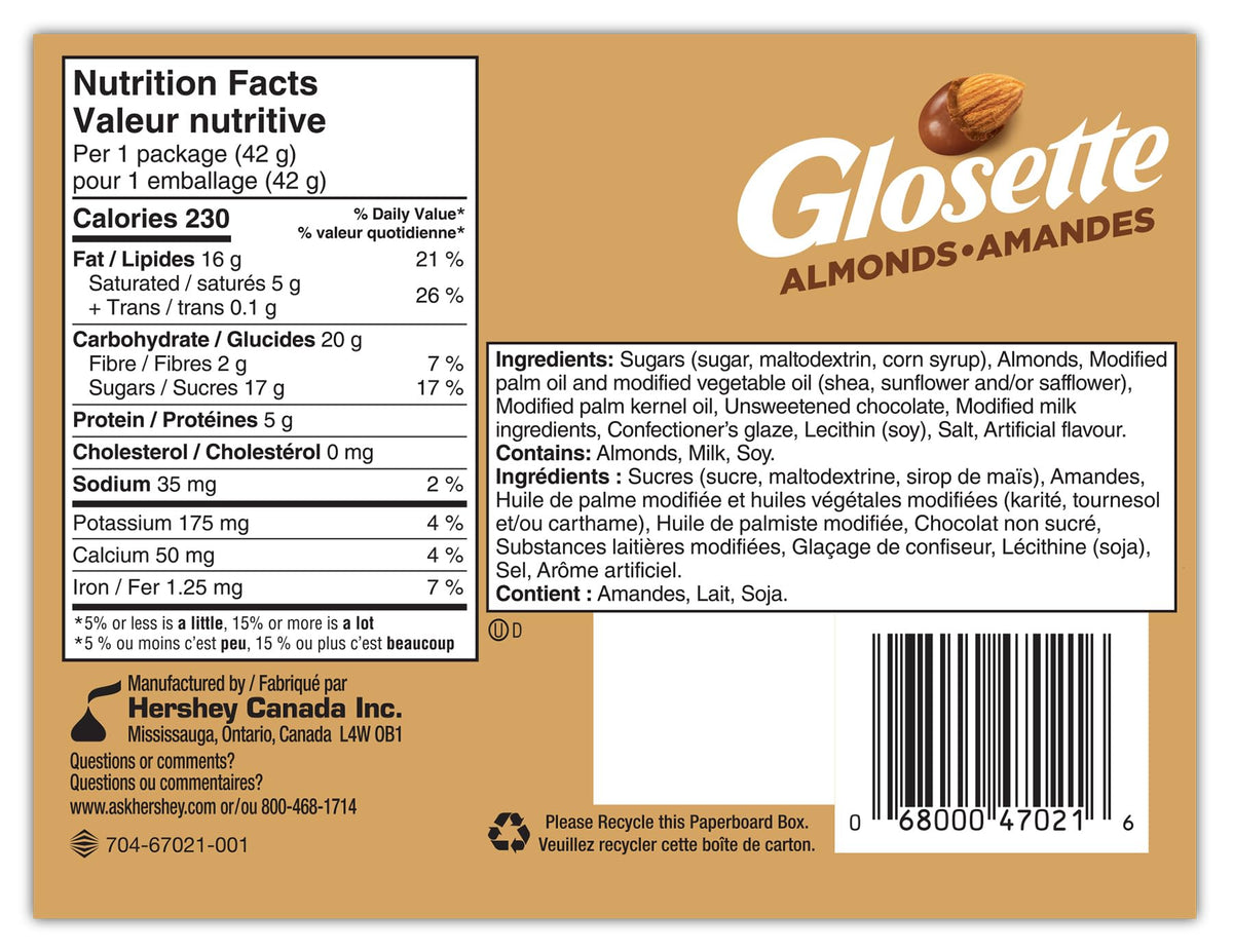 GLOSETTE Almonds, Chocolate Covered Candy, Valentines Candy, Chocolate Candy for Sharing, Perfect for Movies, 42g (Box of 18)