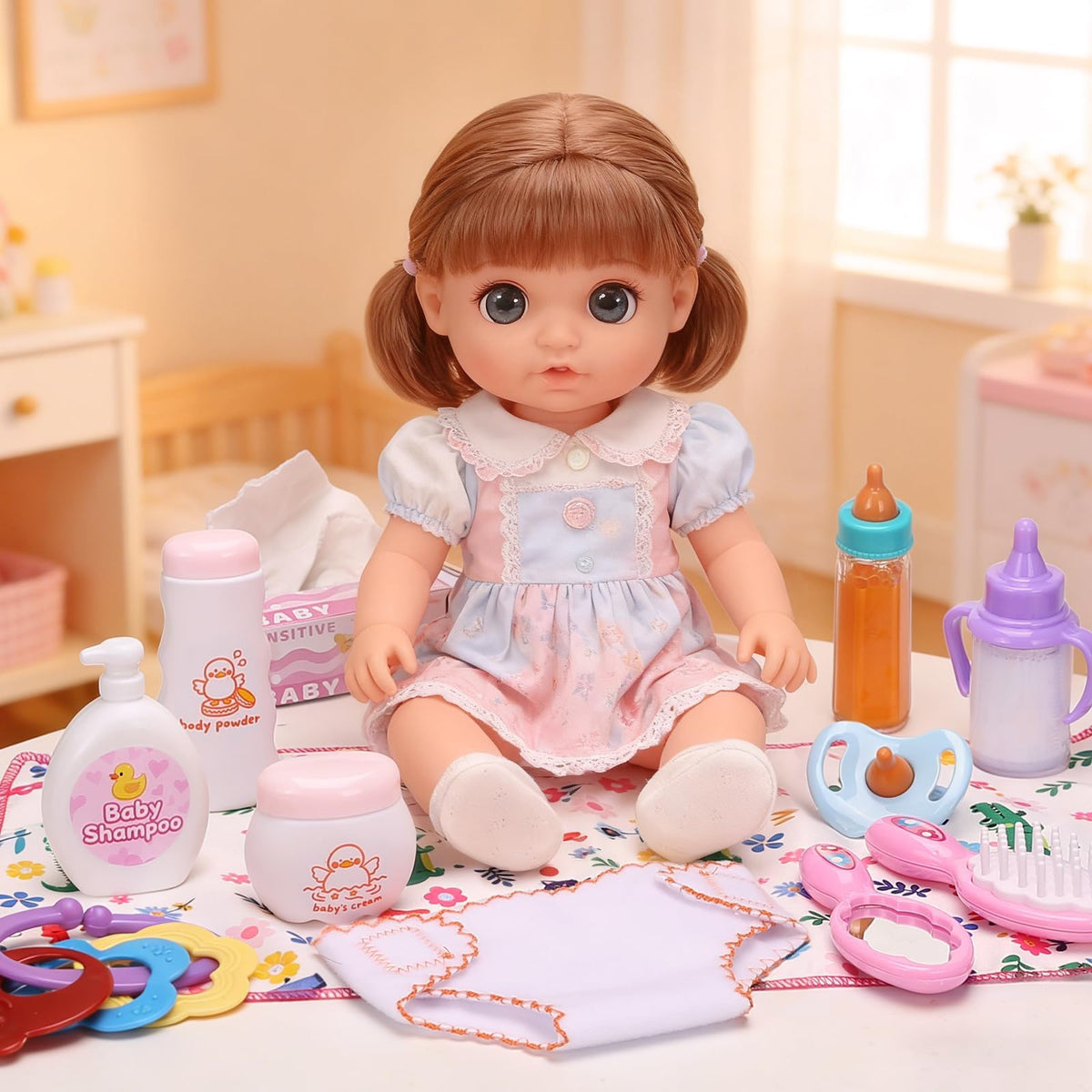 Baby Doll Accessories Set in Gift Box, 16 Pack Baby Doll Feeding Caring Kit with Pacifiers & Diaper Bag & Magic Bottles, Birthday / Christmas Party Goody Bag Stuffer, Toddler Kid Girl Pretend Play Toy 🍁 All In One Marketplace Canada