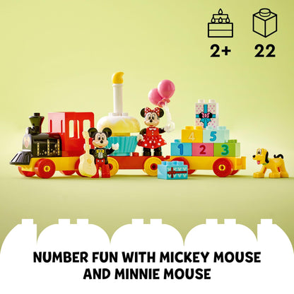 LEGO DUPLO Disney Mickey & Minnie Mouse Birthday Train Toy - Building Blocks for Toddlers, Ages 2+ - Pretend Play Learning Toy for Girls & Boys - Gift for Birthday - 10941