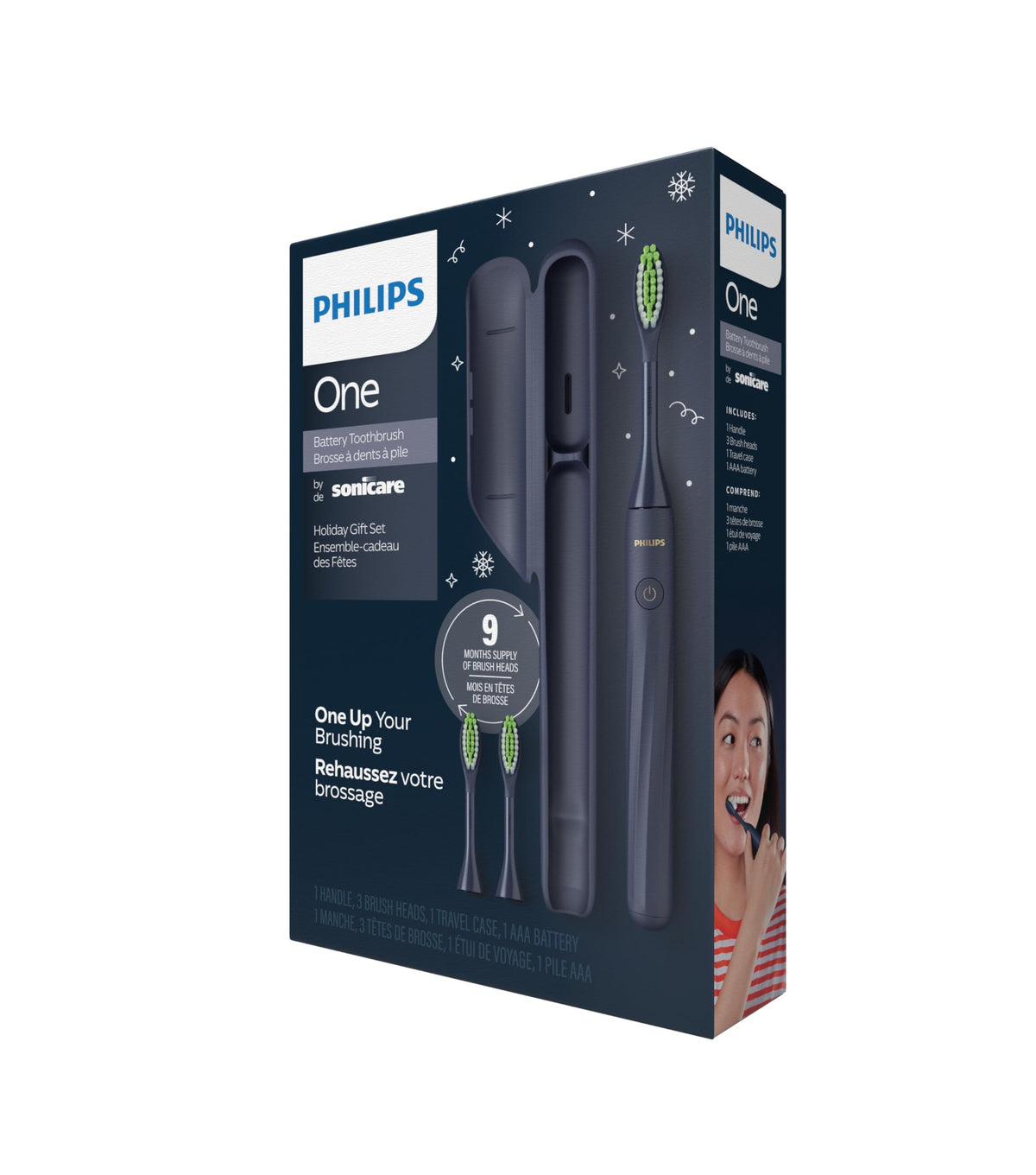 Philips One by Sonicare Battery Toothbrush Holiday Pack with 3 Brush Heads, Midnight Edition 🍁 All In One Marketplace Canada
