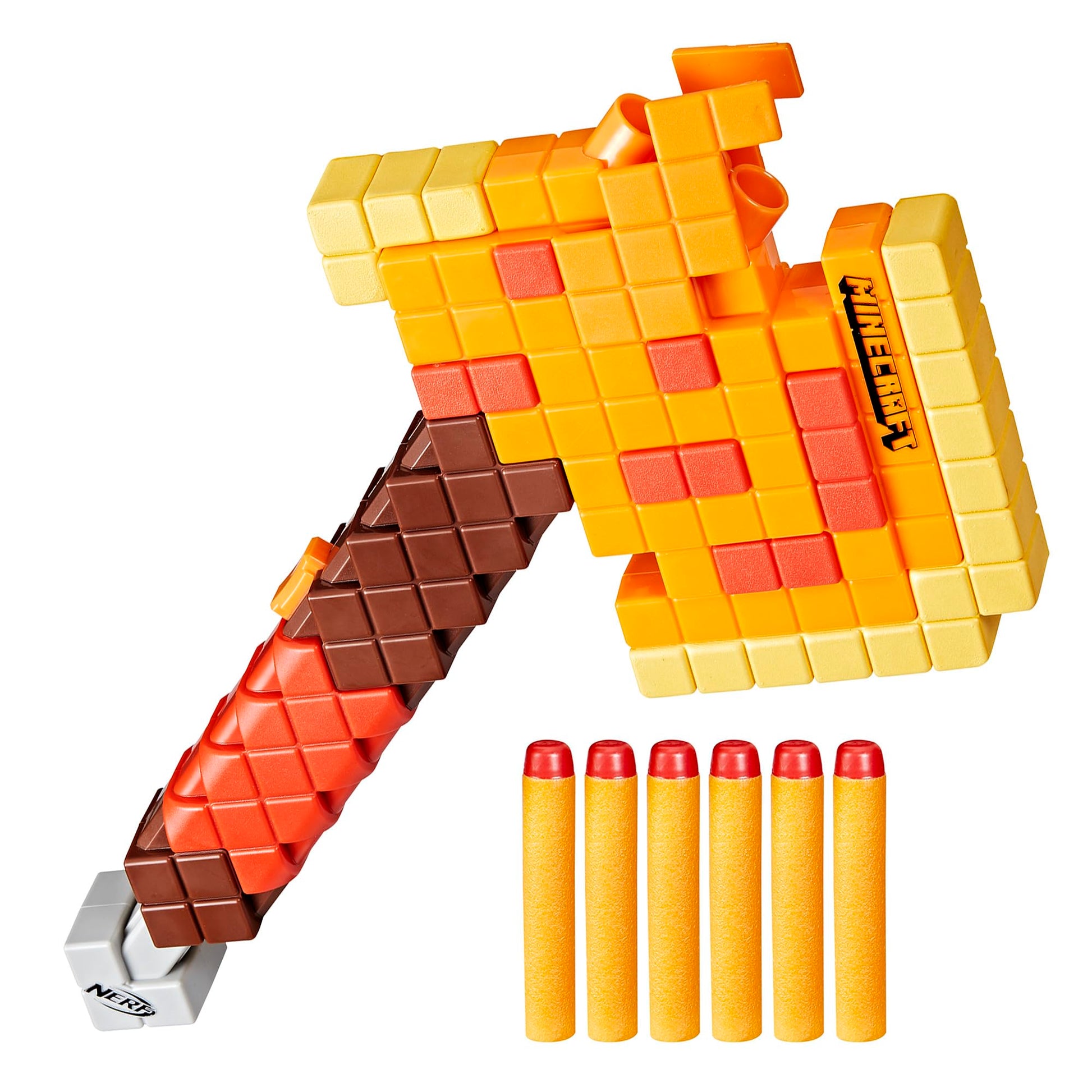 Nerf Minecraft Firebrand, Dart Blasting Axe, 6 Nerf Elite Foam Darts, Design Inspired by Minecraft Axe in The Game, Pull Down Priming, Minecraft Toys Nerf