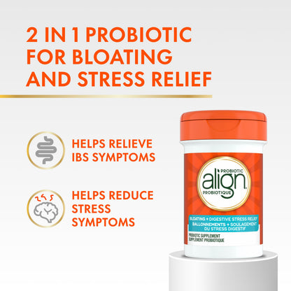 Align Probiotic, Bloating + Digestive Stress Relief, Probiotic for Women and Men with Ashwagandha, Helps Relieve Symptoms of IBS such as Bloating, Gas, and Abdominal Discomfort, 28 Capsules - Available at All In One Marketplace Canada