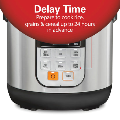 Hamilton Beach Compact Multi Cooker, 1.5 Quart (1.4 L), Stainless Steel, 6 Cups Cooked (3 Cups Uncooked), Rice Cooker, Egg Cooker, Slow Cooker & Food Steamer, Model 37524MN