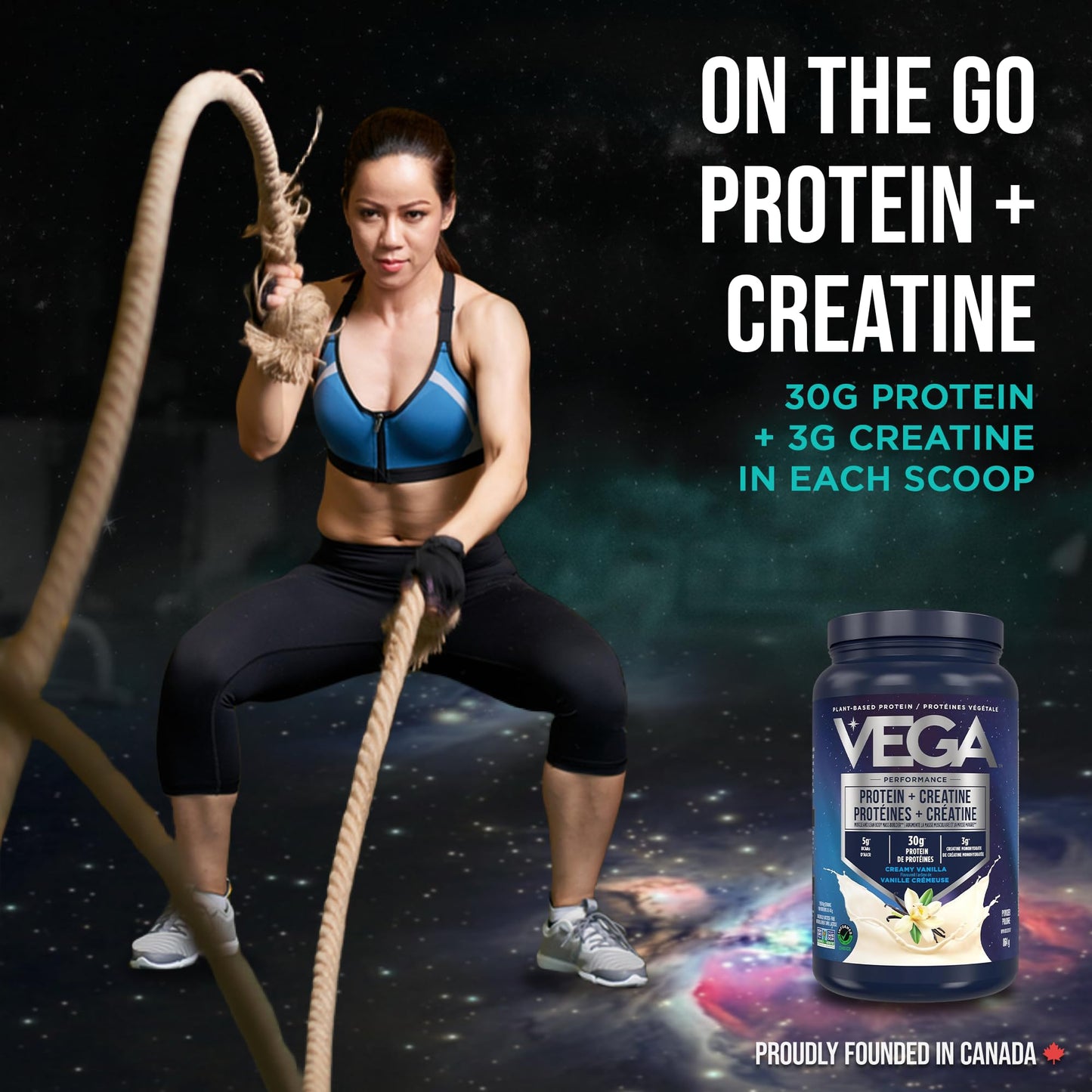 Vega Protein + Creatine, 28g Plant Based Protein Powder with Creatine for Muscle Recovery – Vanilla,18 Servings, 864 grams