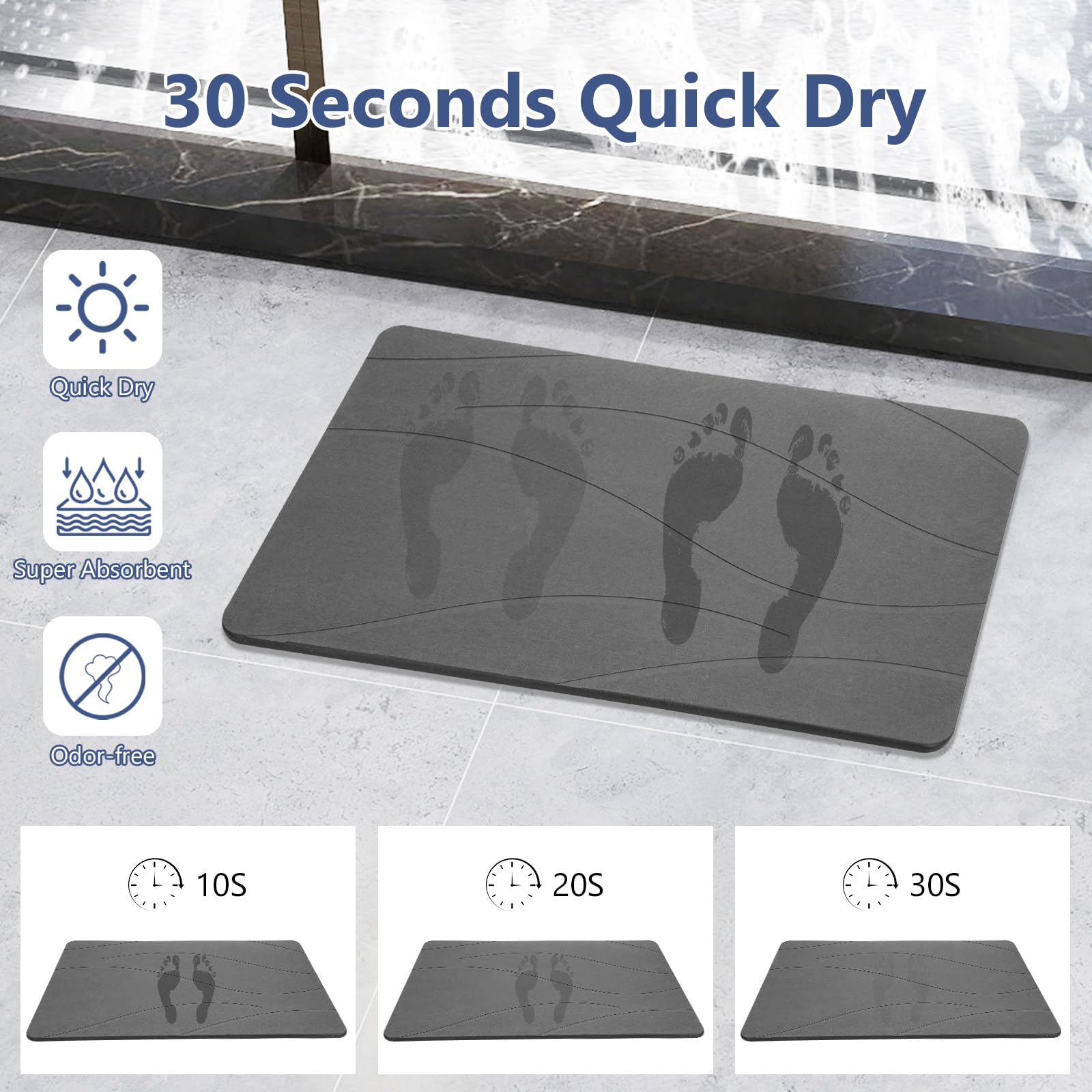 Ceecysaa 60 x 39cm Stone Bath Mat, Diatomaceous Earth Quick Dry Non Slip, Dark Gray Ceecysaa