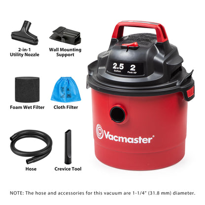 Vacmaster Red Edition VOM205P 1101 Portable Wet Dry Shop Vacuum 2.5 Gallon 2 Peak HP 1-1/4 inch Hose 🍁 All In One Marketplace Canada