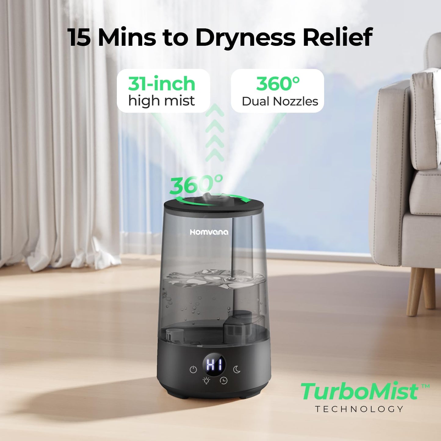 Homvana 3.6L Top-Fill Humidifiers for Bedroom Home, 360° Cool Mist, 16dB 🍁 All In One Marketplace Canada