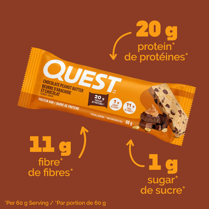 Quest Nutrition Chocolate Peanut Butter Flavored Protein Bar, High Protein, Gluten Free, 12ct 🍁 All In One Marketplace Canada