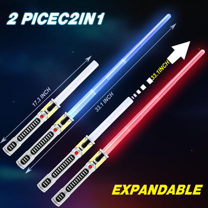Light Up Saber for Kids 2 in 1 Retractable 7 Colors LED Light Sword Toy with Motion Sensitive FX Sound for Christmas, Halloween, Galaxy War Fighters 2 Pack 🍁 All In One Marketplace Canada