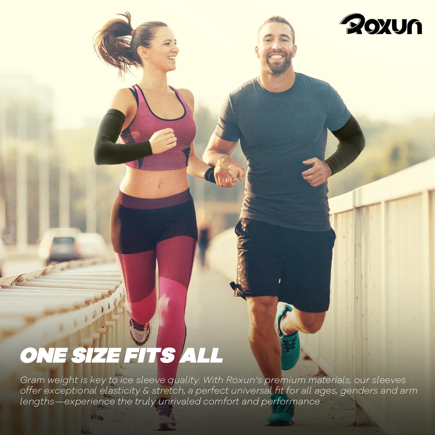 ROXUN 2 Pairs Arm Sleeves, Cooling UV Sun Protection Sports Compression for Men/Women 2 White
