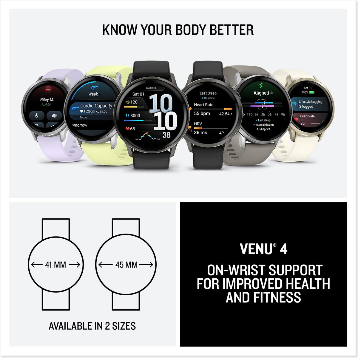 Garmin Venu® 4, 45mm, Advanced Health and Fitness GPS Smartwatch, Bright and Colorful Display, Built-in Flashlight, 12 Days of Battery Life, Slate with Black Silicone Band