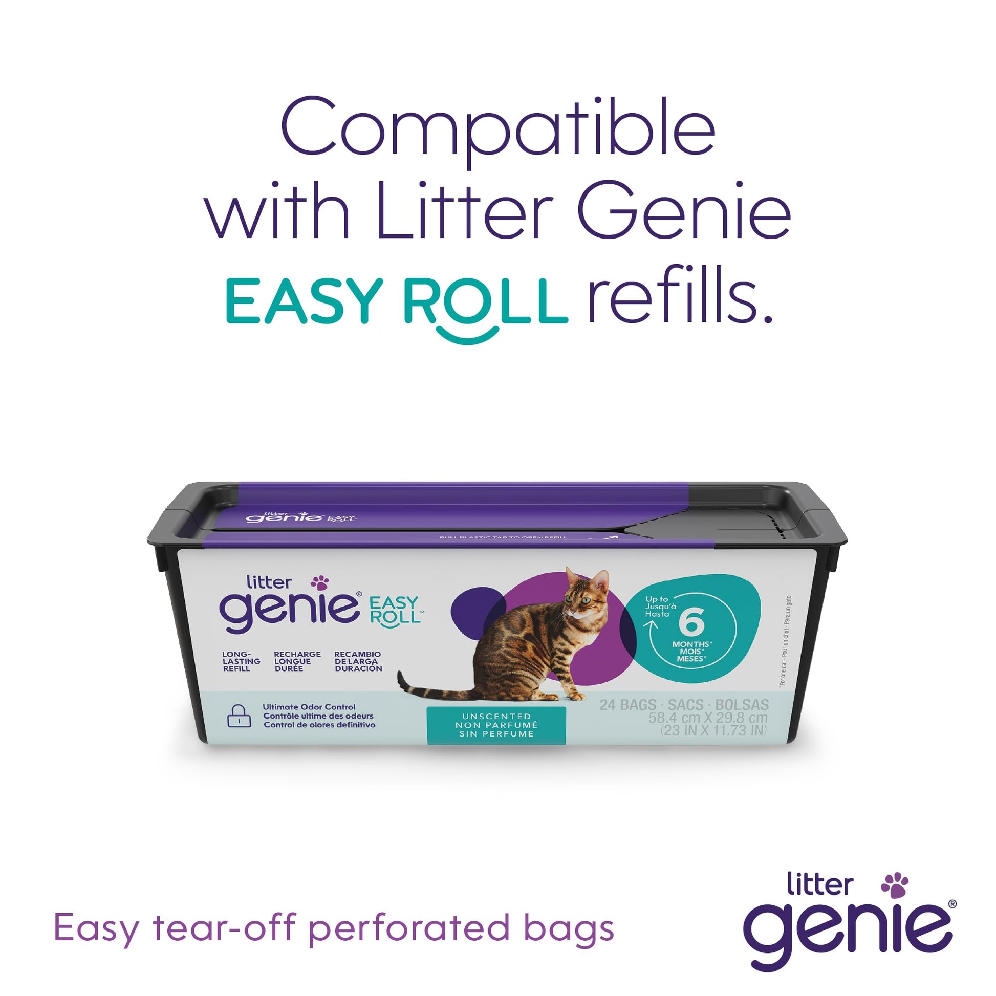 Litter Genie Easy Roll Pail with Easy Roll Refill, 24 Bags Litter Genie