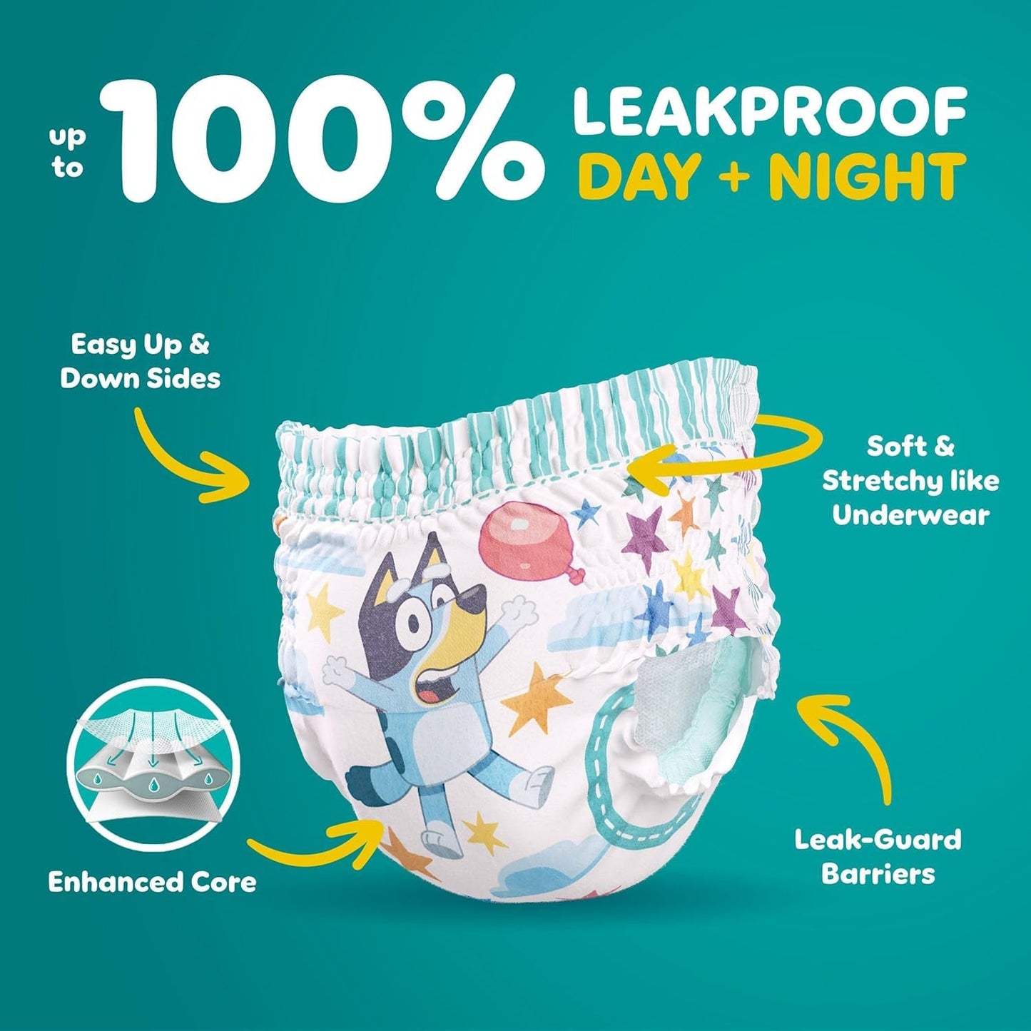 Pampers Easy Ups Girls & Boys Potty Training Pants, Size 6 (4T5T), Bluey Absorbent Training Underwear, Up to 100% Leakproof Day and Night, Hypoallergenic, 1 Pack (Count of 104) 🍁 All In One Marketplace Canada