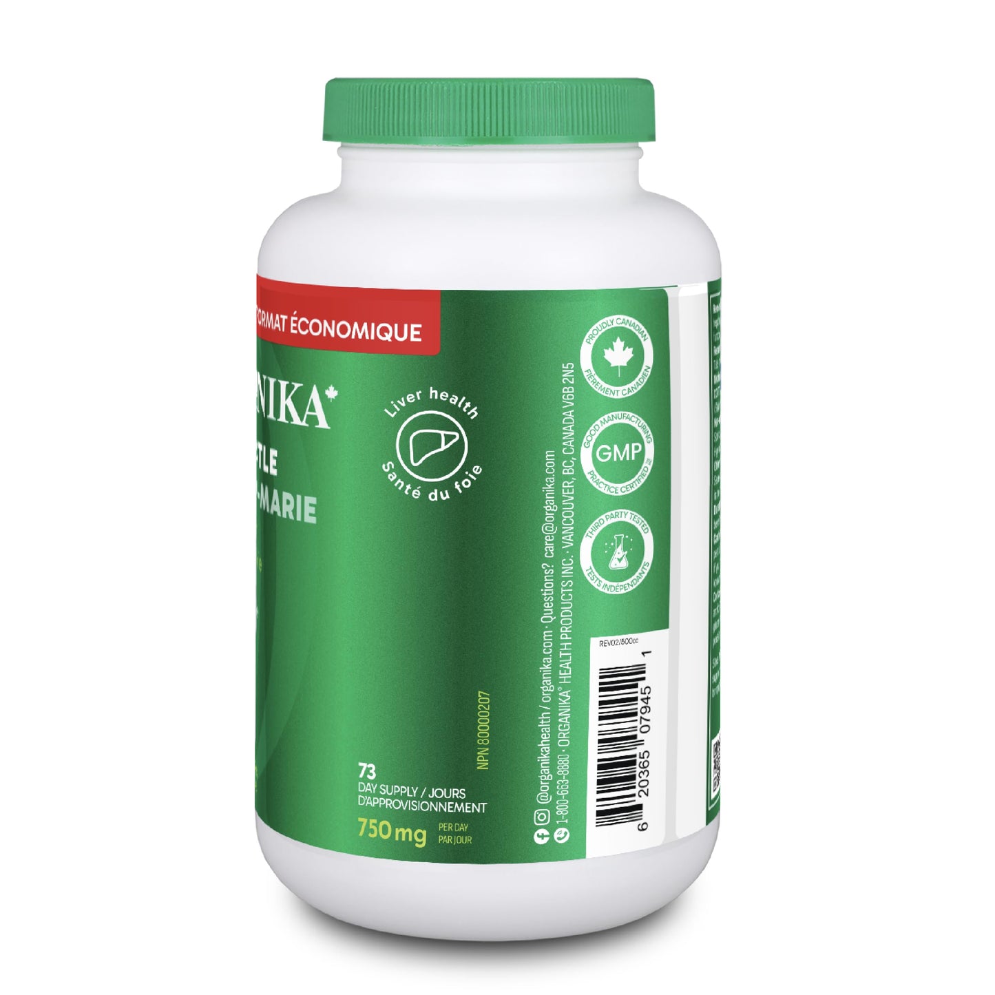 Organika Canadian-Made Milk Thistle 250 Mg Bonus Size 220 count- Liver Protectant From Silymarin Seed- 220vcaps - Available at All In One Marketplace Canada