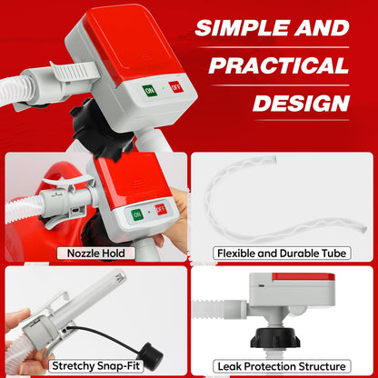 KEIMI Portable Fuel Transfer Pump with Auto-Stop, 3.2 Gallon per Min, 51" Extra Long Hose, Battery & USB Powered, 4 Can Adapters, Leak-proof Gas Pump for Oil, Diesel and Gasoline